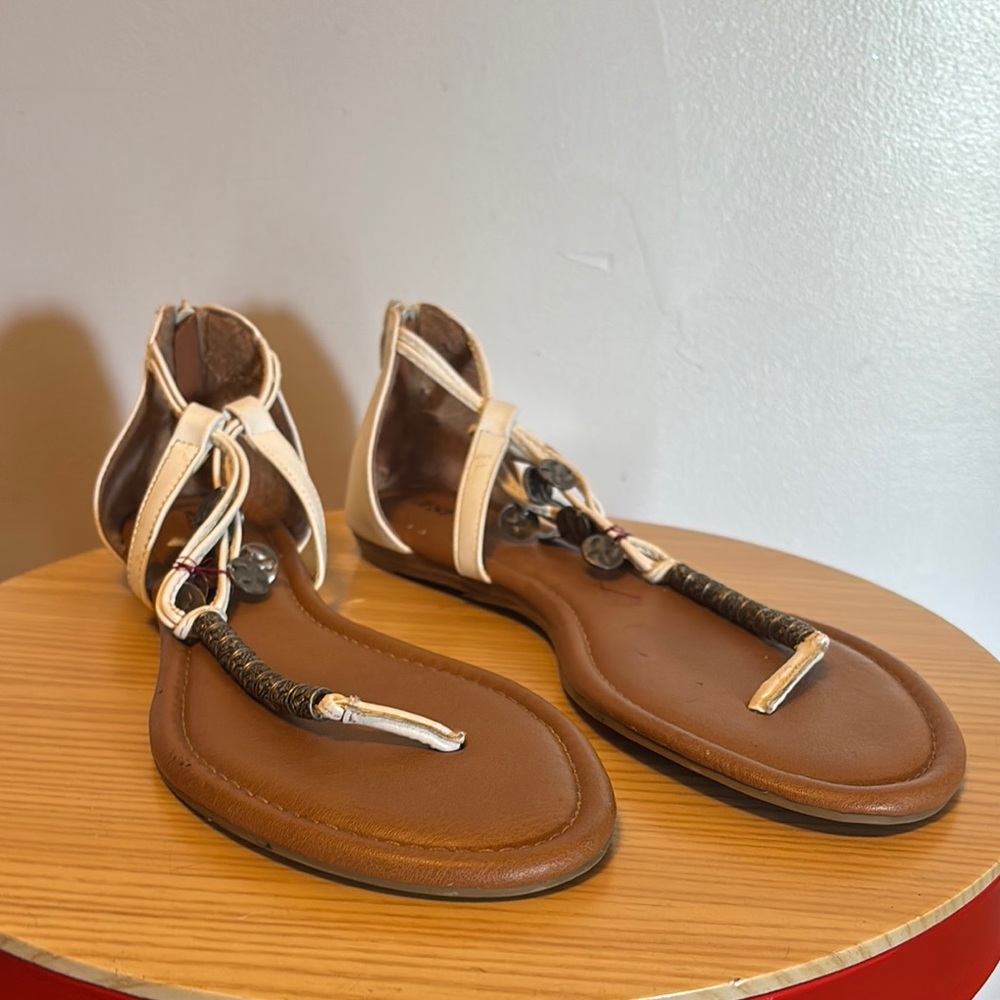 JustFab Brown and Cream Sandals with Ankle Straps